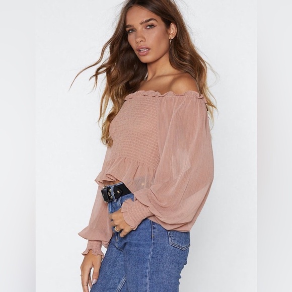 NWT Nasty Gal Off The Shoulder - Who Said Romance is Dead Taupe​ - Picture 8 of 8